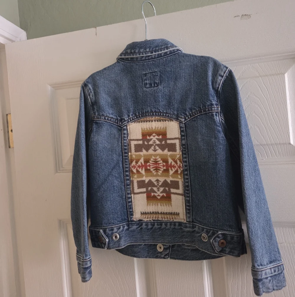 Upcycled Pendleton Scraps Gap Kids' Light Blue Denim Jacket 4T Western Rodeo